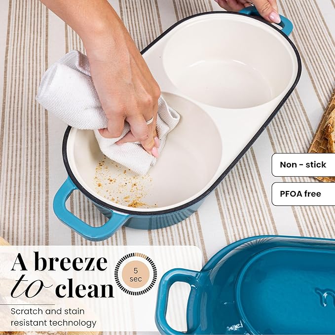 nuovva Dutch Oven For Sourdough Bread Baking – Enamelled Cast Iron Bread Loaf Pot – 500°F Oven Safe Non Stick Bread Pot – Double Round Loaf Space, 16.5cm Diameter, Light Blue