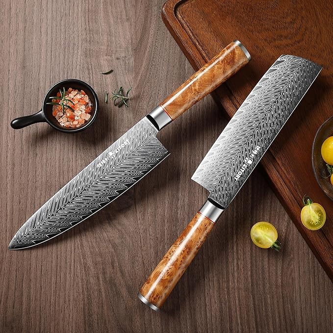 Kitory Damascus Chef Knife, 8" Ultra Sharp Kitchen knife - High Carbon 73-Layer 10Cr15CoMoV Stainless Steel - with White Shadow Wood Handle, for Kitchen and Restaurant, 2025 Gift
