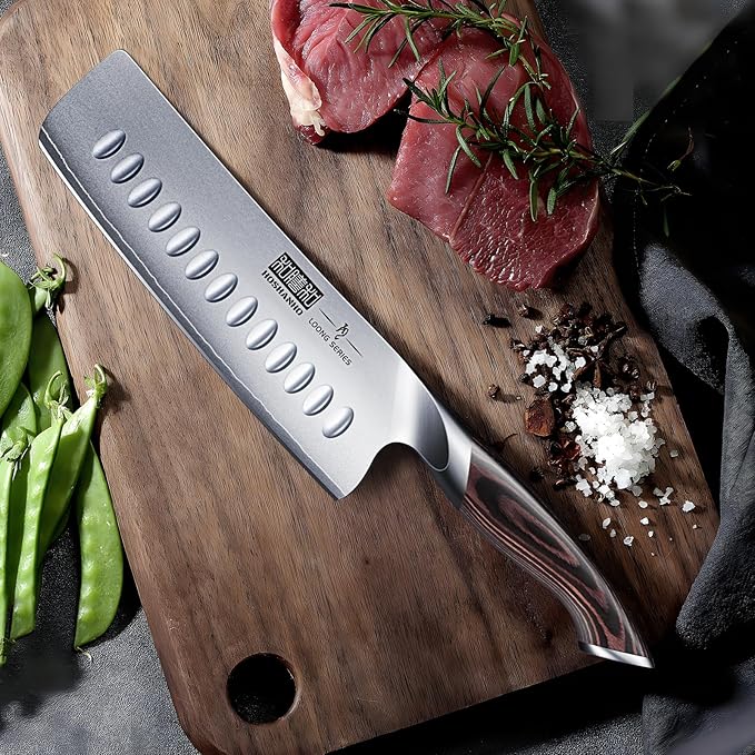 HOSHANHO 7 Inch Nakiri Knife, Japanese High Carbon Stainless Steel Chef Knife, Multipurpose Meat Vegetable Sharp Kitchen Knife with Ergonomic Pakkawood Handle