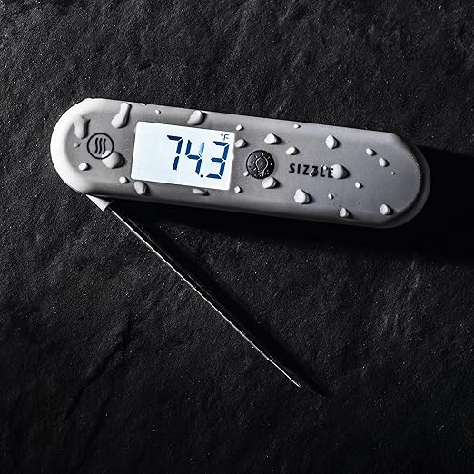 ThermoWorks SIZZLE Digital Meat Thermometer – Instant Read in 2 Seconds, Waterproof, Folding Probe with Magnetic Back, Auto-Rotating Backlit Display, for Cooking Food, Grill & BBQ - Cayenne Pepper Red