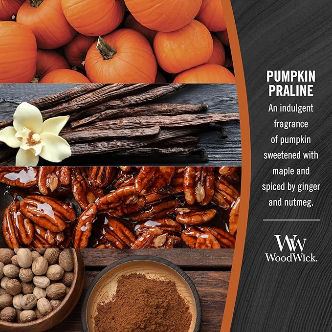 WoodWick Pumpkin Praline Holiday Candle Gifts for Women and Men, 21.5 oz Large Hourglass Candle with Crackling Wick