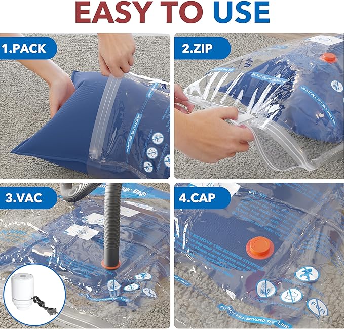 Vacuum Storage Bags with Electric Air Pump 16 Combo (4 Jumbo/4 Large/4 Medium/4 Small), Plastic Packaging Bags,Travel Vacuum Bags For Luggage,Clothes, Pillows, Comforters, Blankets, Bedding