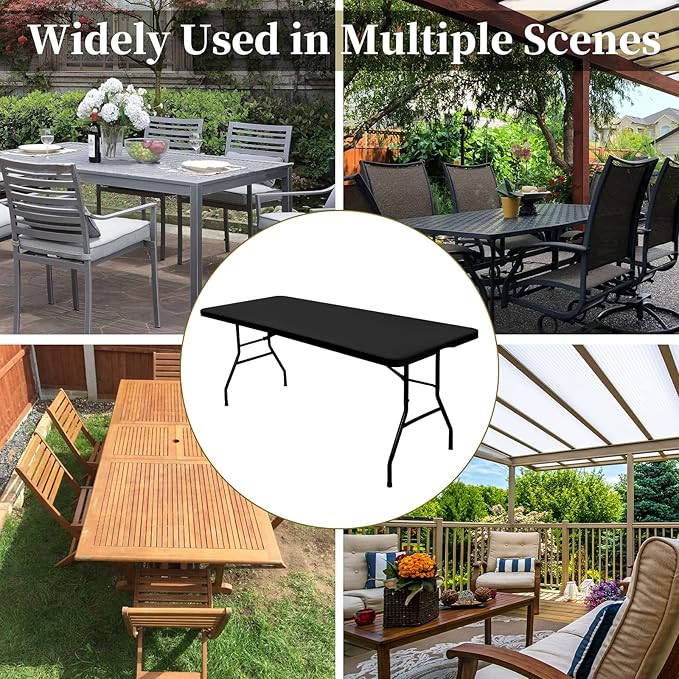 6 Pack Black Elastic Rectangle Table Top Cap Cover, Fits 4' Tables, 30" W x 48" L