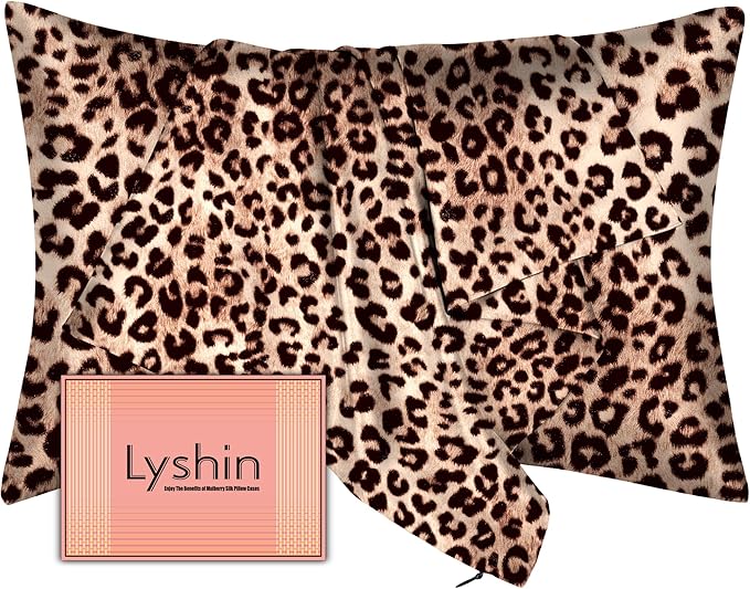 Mulberry Silk Pillow Cases Queen Size with Hidden Zipper, Ultra Smooth and Soft Breathable Cooling Silk Satin Pillowcase for Hair and Skin, Gifts for Women Men (Leopard Brown, 20x30 Inches, 1 Pack)