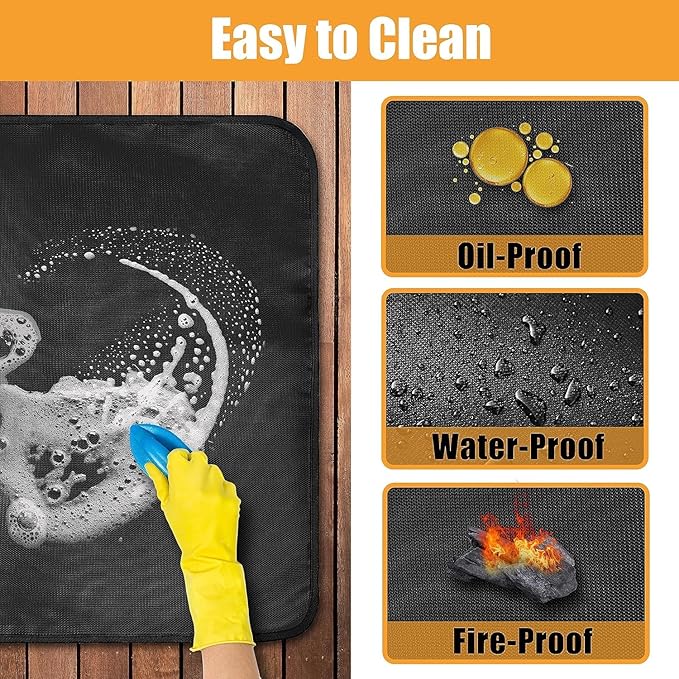 25 x 20 in Heat Resistant Grill Mats for Outdoor Grill to Protect Your Prep Table and Outdoor Grill Table, Fireproof Waterproof Oil-Proof BBQ Mat Grill Table Mat - Reusable Black (0.6mm)