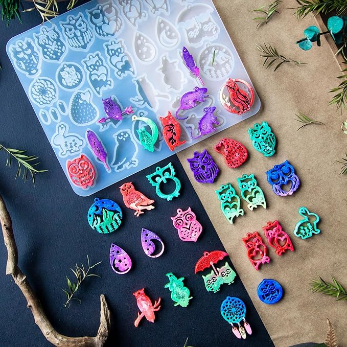 Keychain Resin Molds Silicone with Hole, Owl UV Resin Jewelry Mold, Epoxy Resin Molds for Keychain Pendant Jewelry Making Molds for Epoxy Resin Earring Mold, Earrings, Necklace