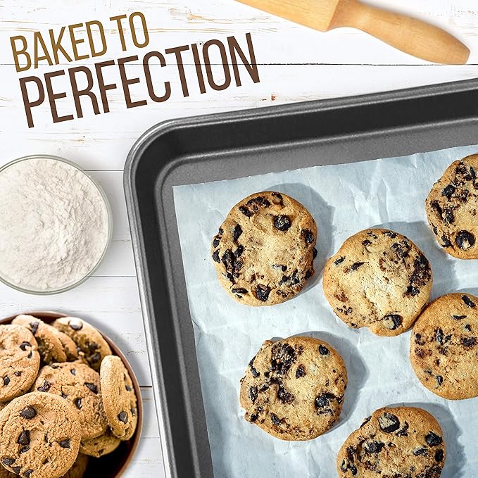 NutriChef 2-Piece Large & Medium Cookie Sheets for Baking - Non Stick Baking Sheet for Cookies, Sheet Cakes & Roasting - Dishwasher Safe - Gray