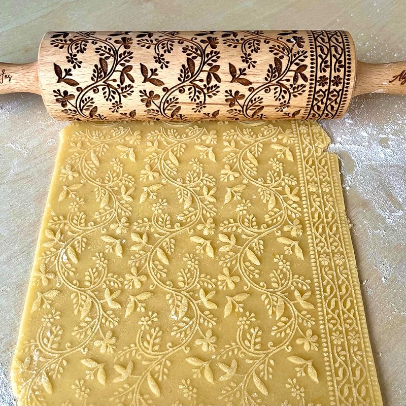 Embossing Rolling Pin Designed in Cooperation between Algiscrafts and Pottery by Jas FLORAL VINE for Ceramic and Cookies