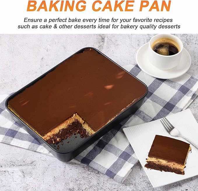 Herogo Rectangle Cake Pan Set of 2, 9 X 13 Inch Non-Stick Baking Pan for Oven, Stainless Steel Black Lasagna Brownies Casseroles Cakes Bakeware, Oven Safe
