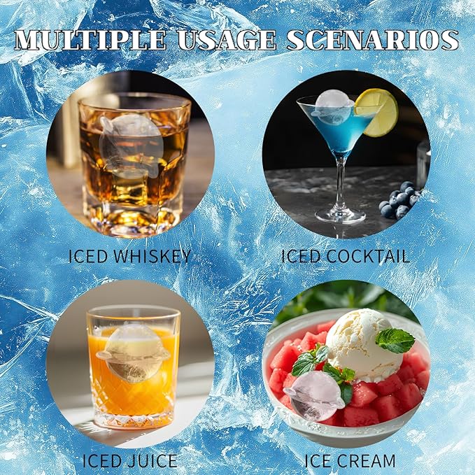3D Saturn Shaped 4-Cavity Silicone Ice Cube Tray with Funnel and Lid - 2.4 Inch Ice Cube Mold for Whiskey, Cocktails and Bourbon, Space Themed, Planet, Fun Shapes, Cute Novelty Gift