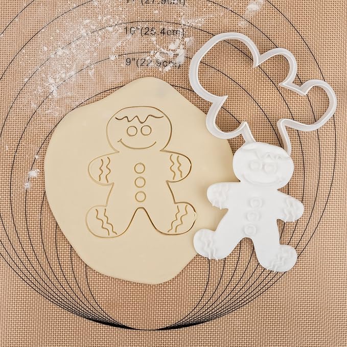Flycalf Christmas Cookie Cutters Gingerbread Man with Plunger Stamps with Plunger Stamps PLA Baking Gift