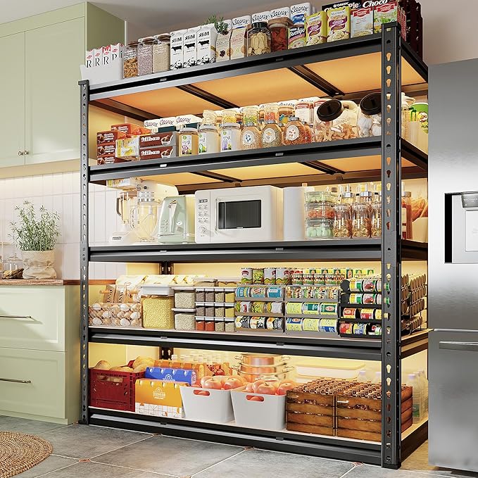REIBII 48" W Garage Shelving 3020LBS Storage Shelves 5 Tier Heavy Duty Shelving Adjustable Garage Shelves for Basement, Warehouse, Commercial, Easy Assemble, 48" W x 72" H x 24" D