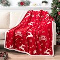 PAVILIA Premium Christmas Sherpa Throw Blanket | Christmas Decoration Gift, Fleece, Plush, Warm, Cozy Reversible Microfiber Holiday Blanket | Red Reindeer - 50x60