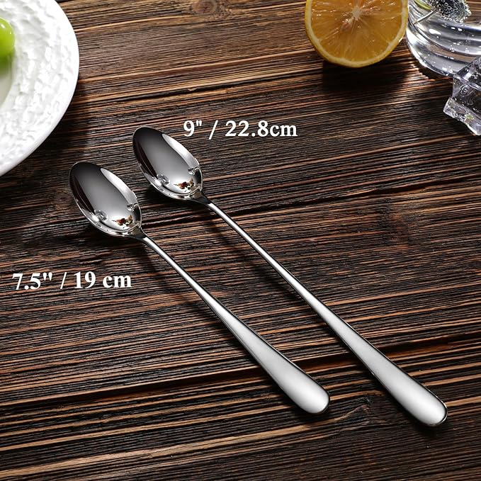 KEAWELL Premium 8-Piece Louise Long Handle Spoons, 18/10 Stainless Steel, Brilliant Mirror Finish, Ideal for Coffee, Cocktails, Beverages, and More, Dishwasher Safe (9 inch, 8)