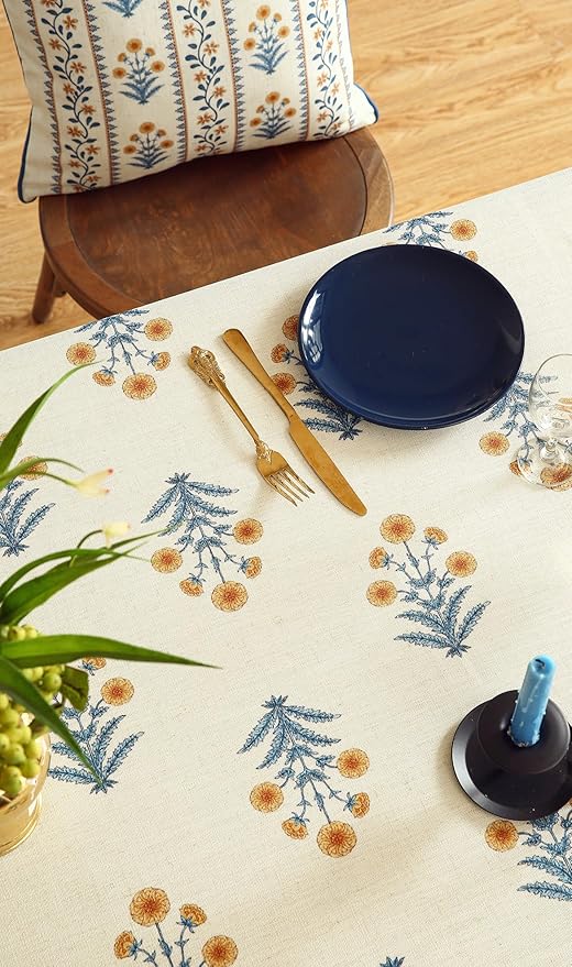 ISAENNE Designer French Pale Yellow Small Square Tablecloth,Linen Floral Table Cloth,Wrinkle Resistant Decor Tablecloths for Dining Thanksgiving Banquet Kitchen Party,55"*55"-Estevan A