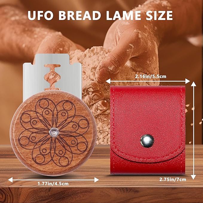 UFO Bread Lame Cutter for Homemade Sourdough,Bread Scorer Tool for Sourdough with 5 Blades and Storage Cover,Slashing Tool Bread Cutting Knife for Artisan Bread and Makers (Circle-red)