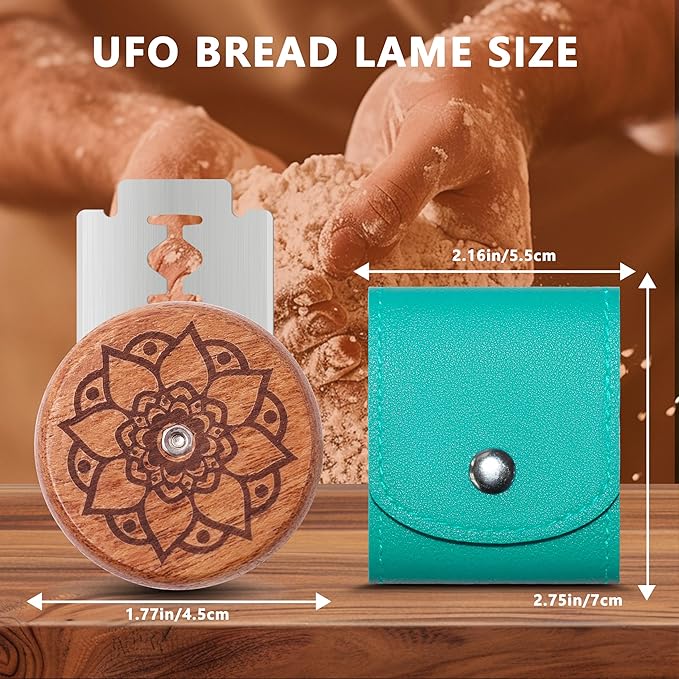UFO Bread Lame Cutter for Homemade Sourdough,Bread Scorer Tool for Sourdough with 5 Blades and Storage Cover,Slashing Tool Bread Cutting Knife for Artisan Bread and Makers (Lotus-teal)