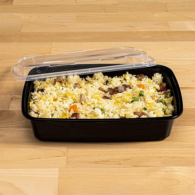 TIYA Food Containers - 58 oz Bulk 150 Pack with Lids - Rectangular Plastic To-Go Containers - Reusable, Microwavable, Dishwasher Safe - Leak-Proof for Meal Prep - BPA-Free