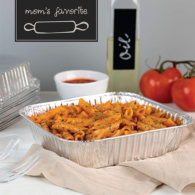 PLASTICPRO Disposable 8'' X 8'' X 2'' Inch Square Aluminum Tin Foil Baking Pans Bakeware - Cookware Perfect for Baking Cakes, Breads, Brownies, Bread, Meatloaf, Lasagna, Pack of 50