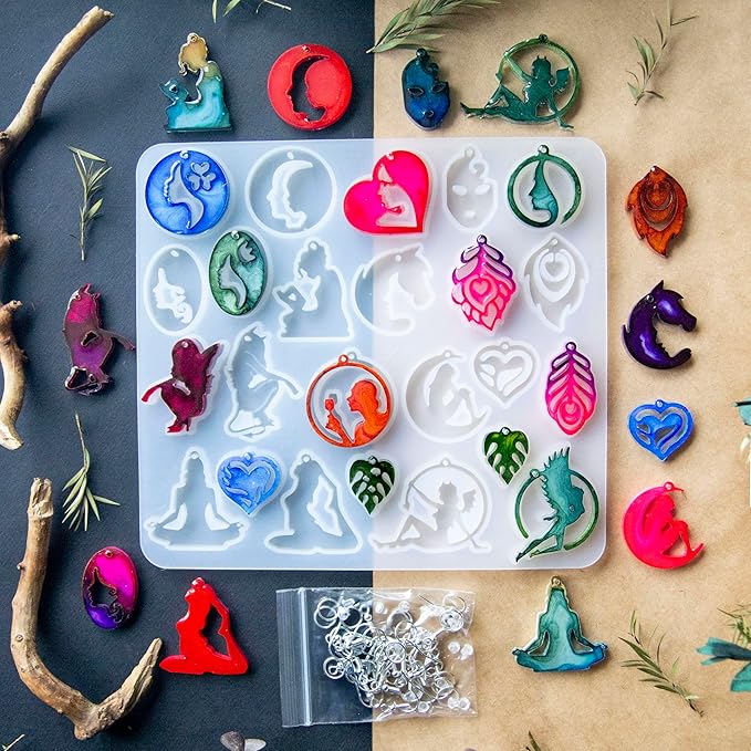 Keychain Resin Molds Silicone with Hole, UV Resin Jewelry Mold, Epoxy Resin Molds for Keychain Pendant Jewelry Making Molds for Epoxy Resin Earring Mold, Earrings, Necklace