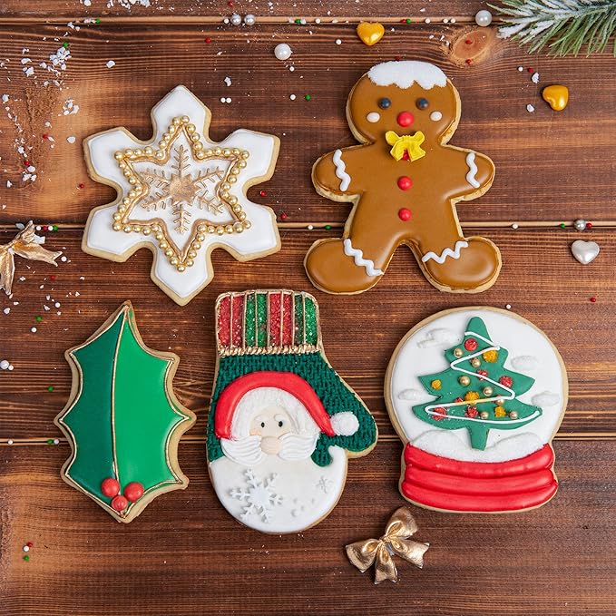 Flycalf Christmas Cookie Cutters Gingerbread Man with Plunger Stamps with Plunger Stamps PLA Baking Gift