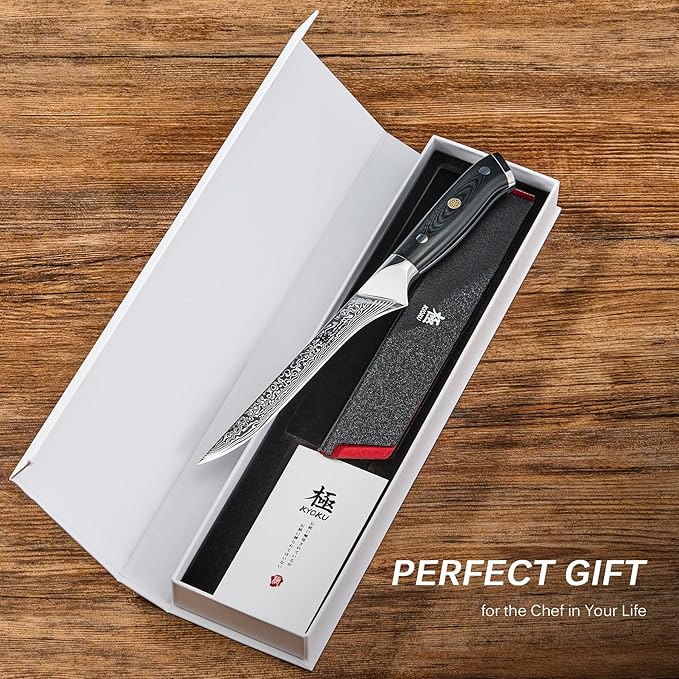 KYOKU Boning Knife - 7" - Shogun Series - Japanese VG10 Steel Core Forged Damascus Blade - with Sheath & Case
