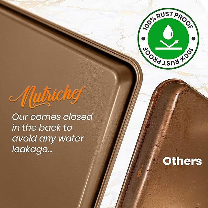 NutriChef 2-Piece Nonstick XL Cookie Sheets for Baking - 22" x 16" Stackable Extra Large Baking Sheet - Carbon Steel Baking Pans, PFOA, PFOS, PTFE Free- NCLGBP28