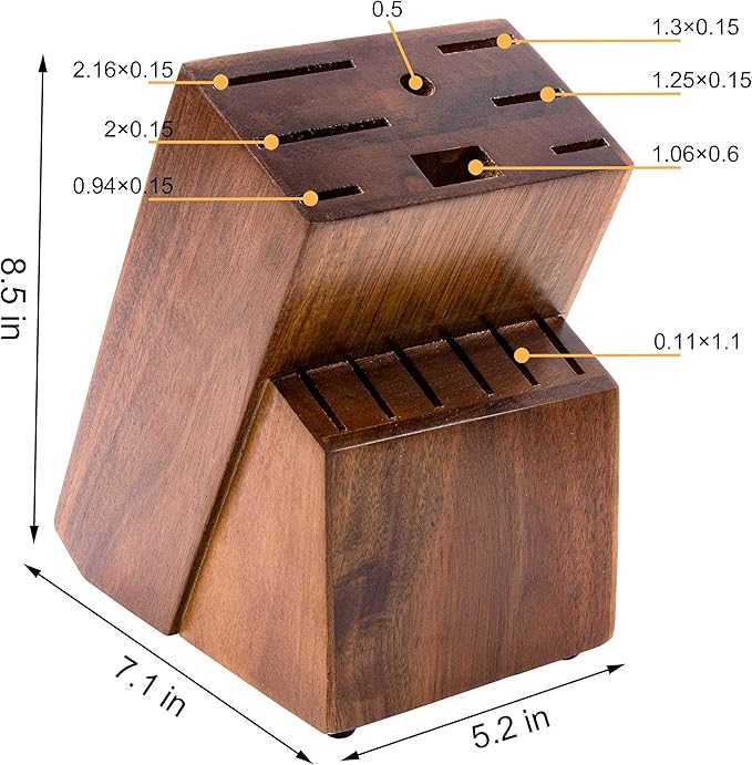 RedCall Universal Knife Block Holder,Large Wood Bamboo Knife Block without Knives,14 Slot Universal Knife Holder Countertop,Butcher Block Knife Storage Organizer for Kitchen (Brown)