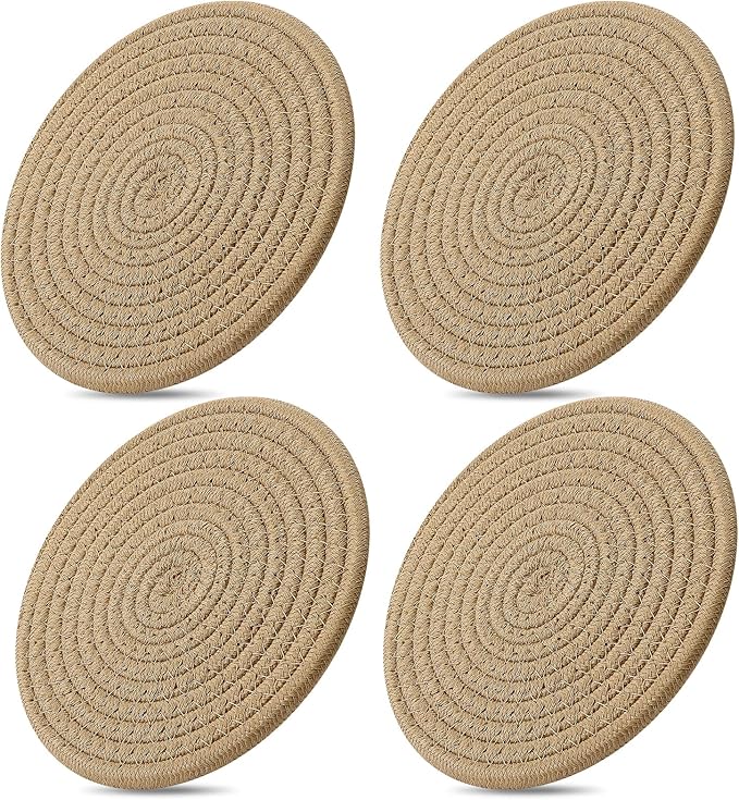 ME.FAN 7 Inch Trivets/Potholders 4 Set Cotton Thread Weave Trivets for Pots and Pans - Large Coasters/Hot Pads to Protect Desktop & Countertop - Brown