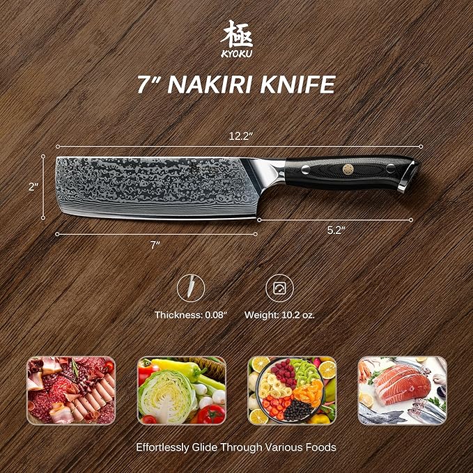 KYOKU Nakiri Knife - 7" - Shogun Series - Japanese VG10 Steel Core Damascus Blade - with Sheath & Case
