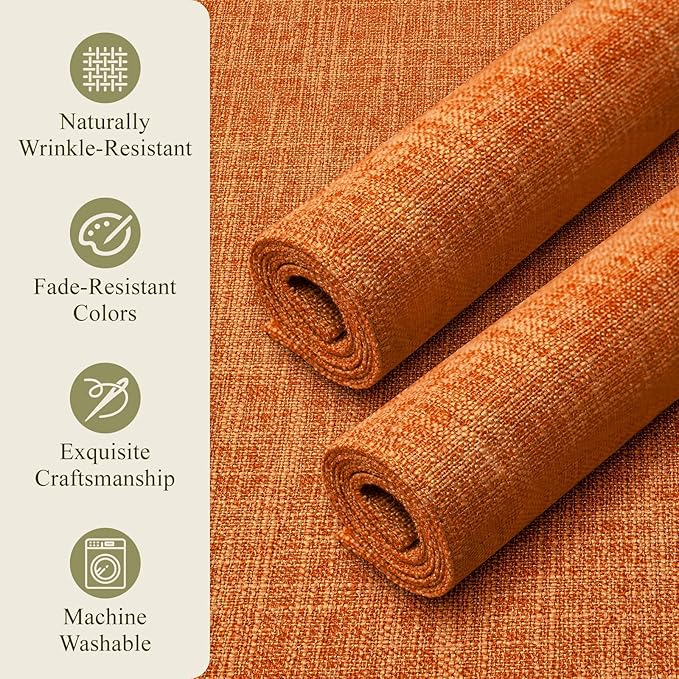 KXN Thanksgiving Placemats Set of 6, Dual-Layer Thickened Faux Linen Table Mats, Heat Resistant & Wrinkle-Free, Machine Washable Cloth Place Mats for Kitchen Dining Indoor Outdoor (Orange)