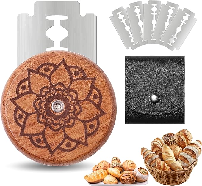 UFO Bread Lame Cutter for Homemade Sourdough,Bread Scorer Tool for Sourdough with 5 Blades and Storage Cover,Slashing Tool Bread Cutting Knife for Artisan Bread and Makers (Lotus-black)