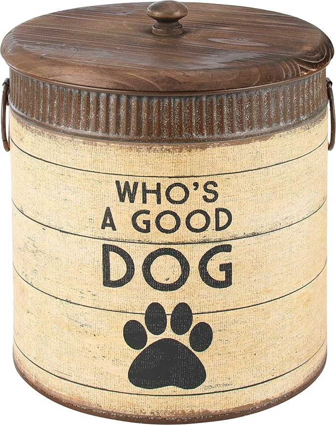 Primitives by Kathy Rustic Pet Tin Bins - Dog Food & Toy Storage Set, 'Toys & Beware of Wigglebutts' Themed Containers