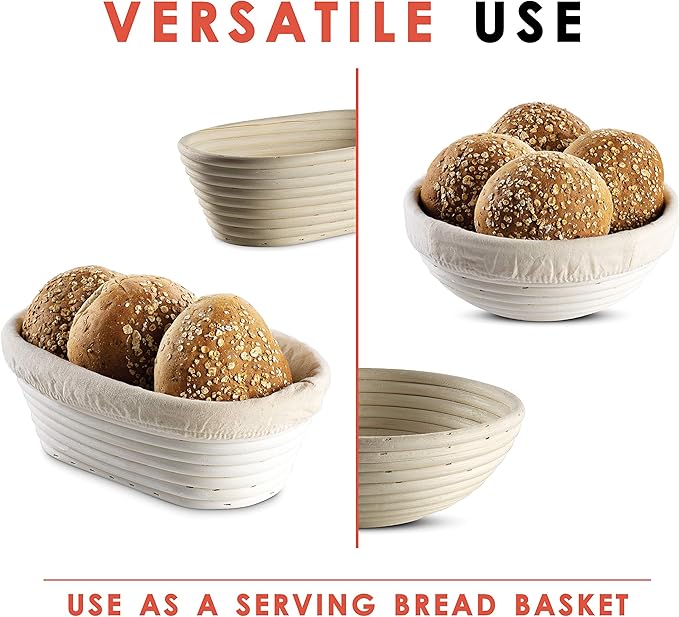 Bread Banneton Proofing Basket [Set of 2] Oval 10x6 Inch Sourdough Rising Baskets with Liner