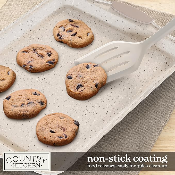 Country Kitchen Nonstick Stackable Bakeware Set - Heavy Duty, Durable, Easy Release Baking Set, Cream, 10 Pcs