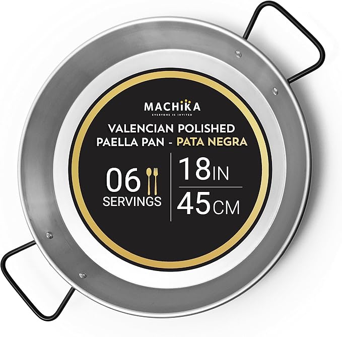 Machika Professional Carbon Steel Pan | Carbon Steel Skillet for Cooking Mediterranean Food | Premium Skillet for Professional Use | Serve Up to 6 Servings | 18 Inches |