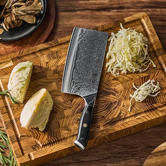 KYOKU Vegetable Cleaver Knife - 7" - Shogun Series - Japanese VG10 Steel Core Forged Damascus Blade - with Sheath & Case