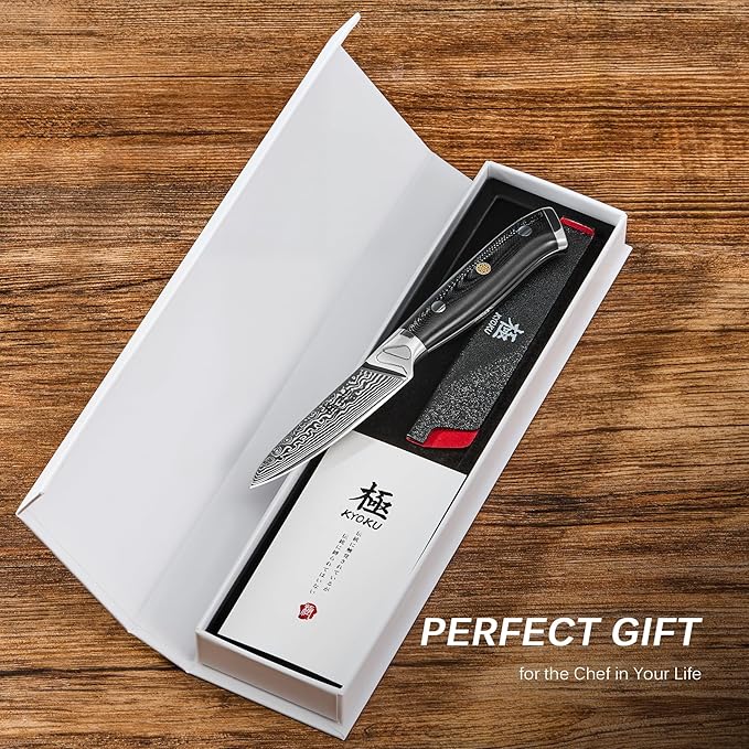 KYOKU Paring Knife - 3.5" - Shogun Series - Japanese VG10 Steel Core Damascus Blade - with Sheath & Case
