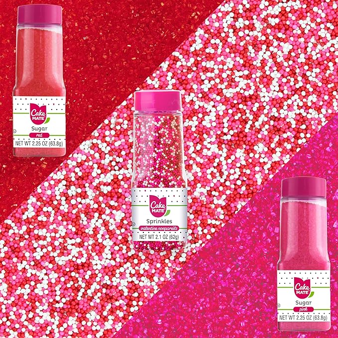 Cake Mate Cookie Dessert Decorating Kit – Red & White Cookie Icing, Red & Pink Sanding Sugar, Nonpareil Sprinkles – Perfect for Birthday Parties, Gender Reveals, Valentine's Day, and More