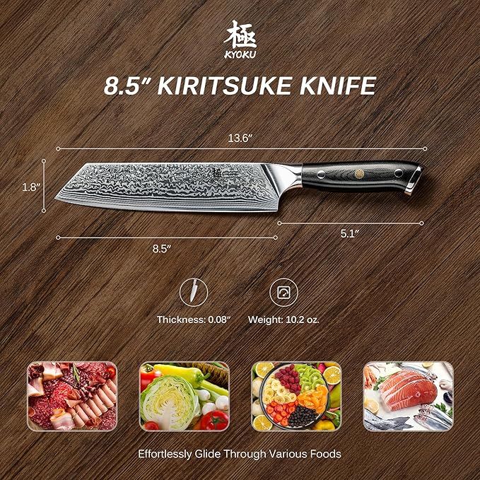 KYOKU Kiritsuke Chef Knife 8.5" - Shogun Series - Japanese VG10 Steel Core Forged Damascus Blade - with Sheath & Case