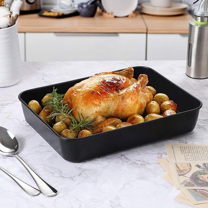 Herogo Rectangle Cake Pan Set of 2, 9 X 13 Inch Non-Stick Baking Pan for Oven, Stainless Steel Black Lasagna Brownies Casseroles Cakes Bakeware, Oven Safe