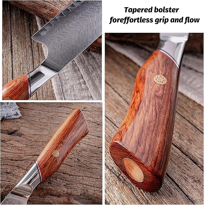 Damascus Nakiri Knife 7 Inch，Damascus Chef Knife，67-Layer VG10 Core Japanese Steel，Multipurpose Kitchen Knife，DamascusSantoku Knife，Professional Kitchen Knif，Ergonomic Handle (Vegetable Cutter)