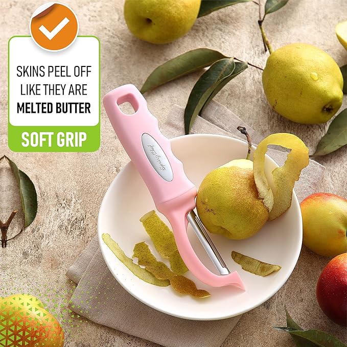 Spring Chef Premium Swivel Vegetable Peeler, Soft Grip Handle and Ultra Sharp Stainless Steel Blades - Perfect Kitchen Peeler For Veggie, Fruit, Potato, Carrot, Apple - Pink Lemonade - Set of 2