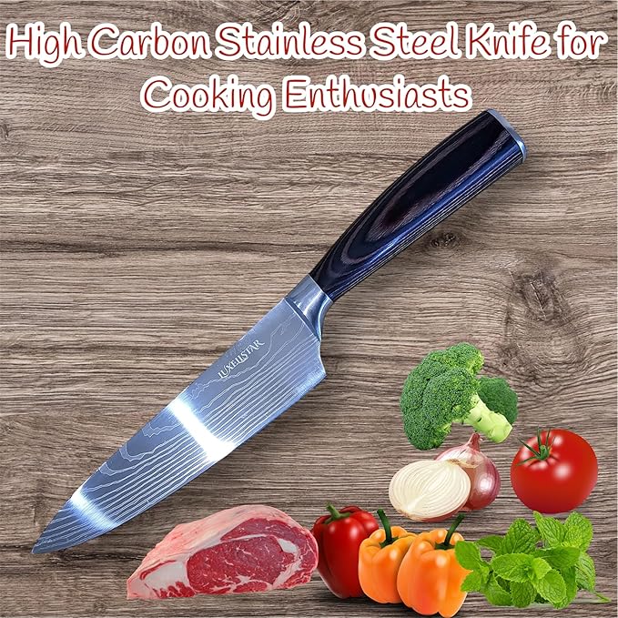 Chef Knife 8 Inch High Carbon Japanese Steel Ultra Sharp with Ergonomic Pakka Wood Stylish Handle, Durable 5CR15 Grade Blade Razor Edge, Gift Box for Family and Friends