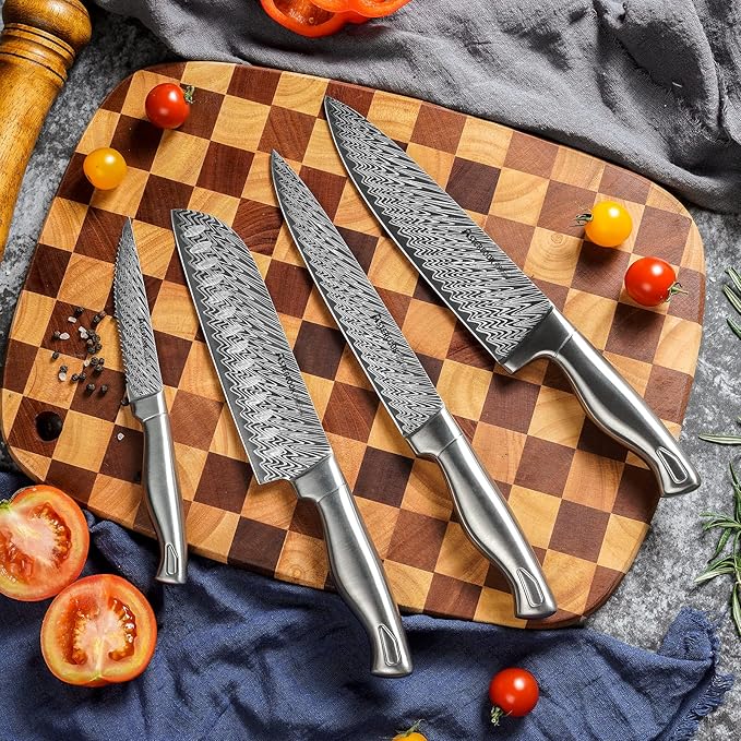 Astercook Knife Set, 15-Piece Kitchen Knife Set with Block, Built-in Knife Sharpener, German Stainless Steel Knife Block Set, Dishwasher Safe