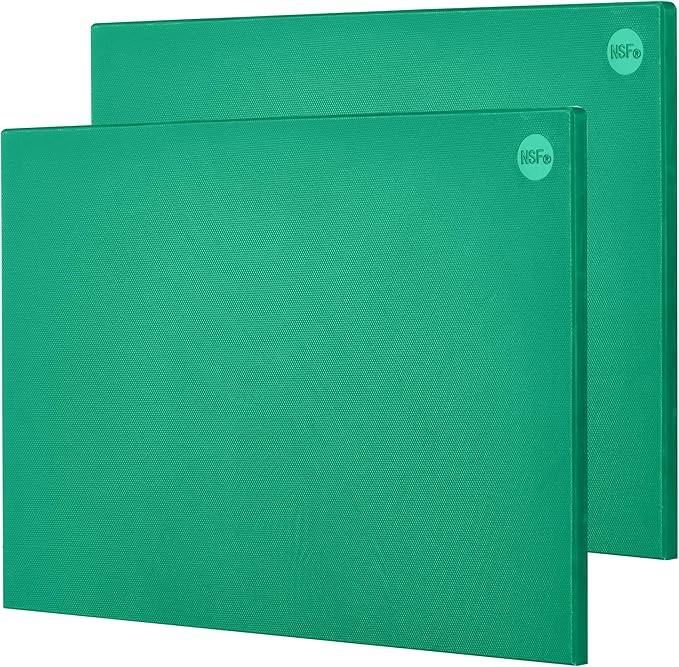 CURTA 2-Pack Green Cutting Boards for Kitchen, 18" x 12" x 0.5" Color Coded Plastic Chopping Board with Anti Slip Surface Dishwasher Safe