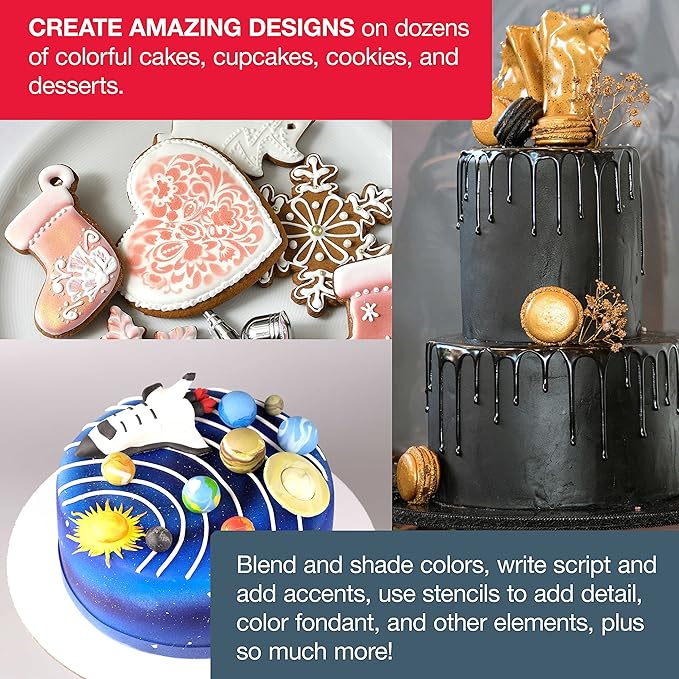 U.S. Cake Supply - Complete Cordless Handheld Airbrush Cake Decorating System, Professional Kit with a Full Selection of 12 Vivid Airbrush Food Colors - Decorate Cakes, Cupcakes, Cookies & Desserts