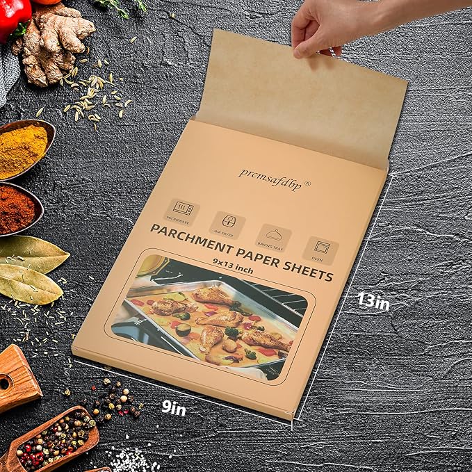 Parchment Paper Sheets, 9x13 In 120PCS Non-Stick Parchment Paper for Baking, Baking Enthusiasts, Withstands Temperatures up to 450°F, 100% Natural Wood Pulp
