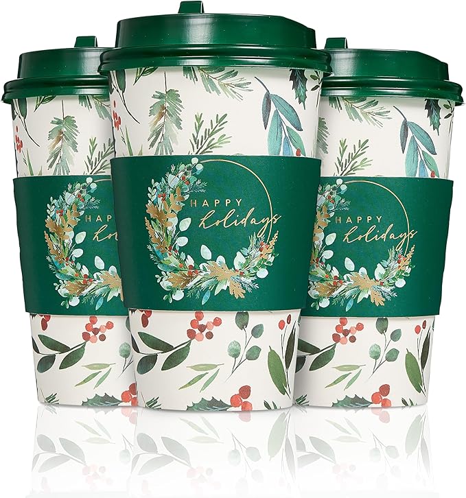 Papyrus Disposable Tabletop Dinnerware Set - Elegant and Sturdy Disposable Cups for Any Occasion, Holiday Foliage, Cups