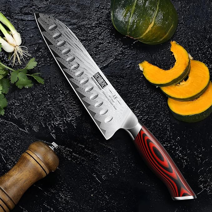 HOSHANHO Damascus Santoku Knife, 7 Inch Professiona Kitchen Knife, Damascus Super Steel Ultra-Sharp Santoku Chef Knife with Ergonomic G10 Handle